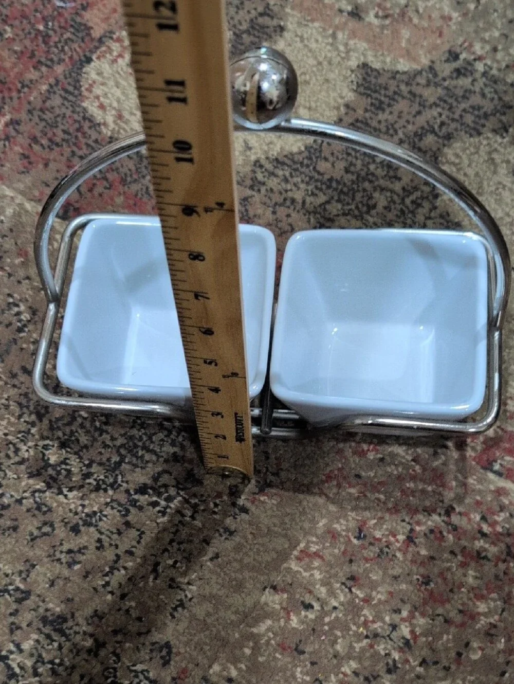 Simple Additions By Pampered Ceramic Double Dip Server with Chrome Stand - White